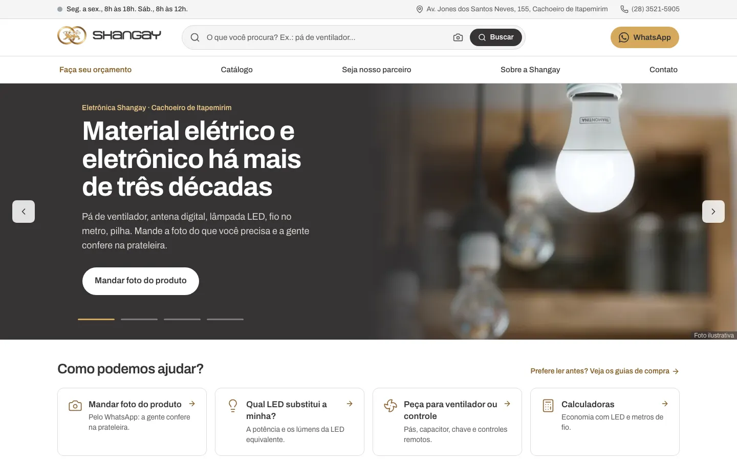 Site comercialshangay.com.br aberto no computador